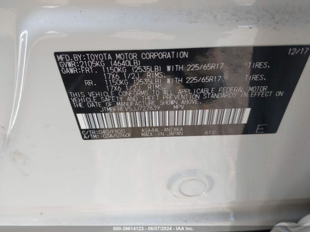 JTMBFREV5JJ727839 Toyota RAV4 LE