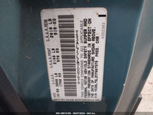 1991 SAAB 900 YS3AL75L2M7007979 Photo 8