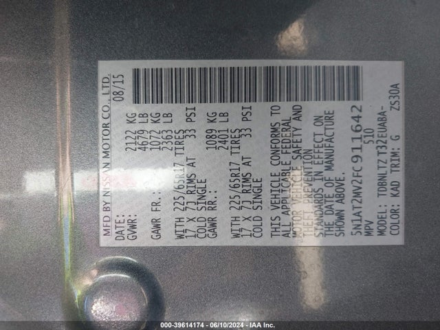 Nissan ROGUE SV 2015 5N1AT2MV2FC911642 Image 9