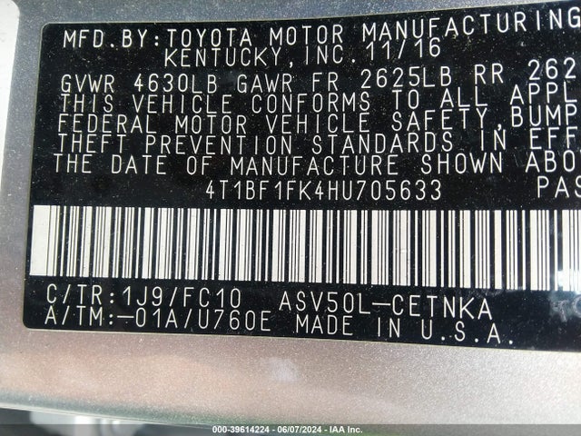 Toyota CAMRY LE 2017 4T1BF1FK4HU705633 Image 9