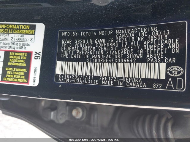 Toyota COROLLA L 2014 2T1BURHE4EC006642 Image 9