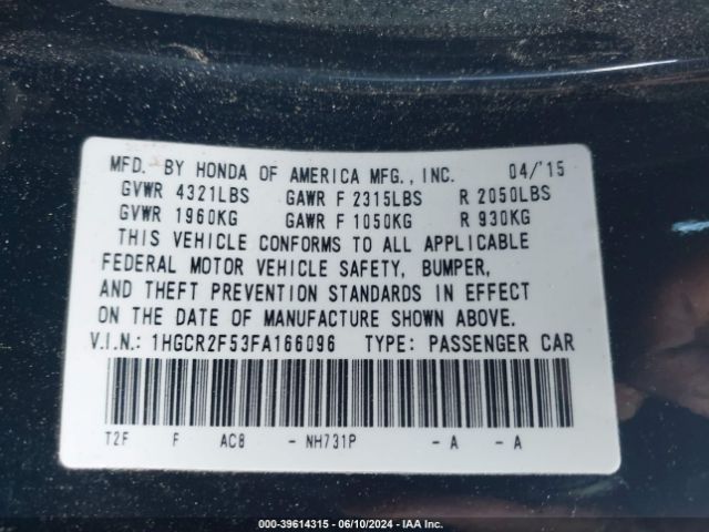 1HGCR2F53FA166096 Honda Accord Sport