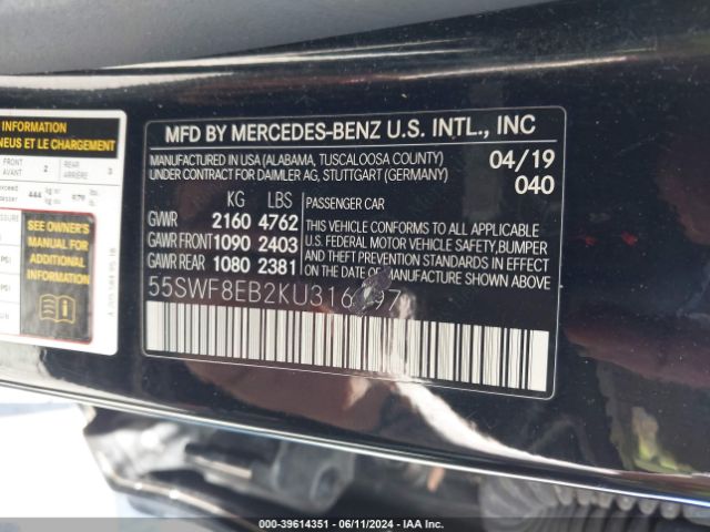 55SWF8EB2KU316097 Mercedes-Benz C 300 4matic