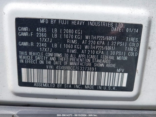 Subaru Outback 2.5i Premium 2014 4S4BRBCC7E3273891 Image 9