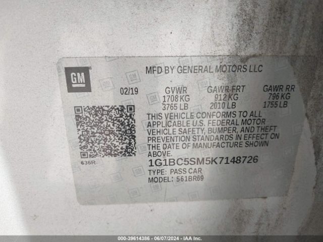 1G1BC5SM5K7148726 Chevrolet CRUZE LS