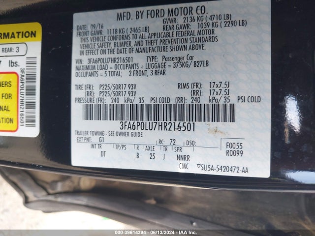 Ford Fusion Hybrid Se 2017 3FA6P0LU7HR216501 Image 9
