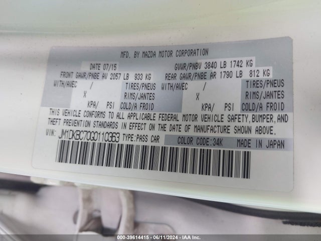 JM1DKBC70G0110363 Mazda Cx-3 Touring