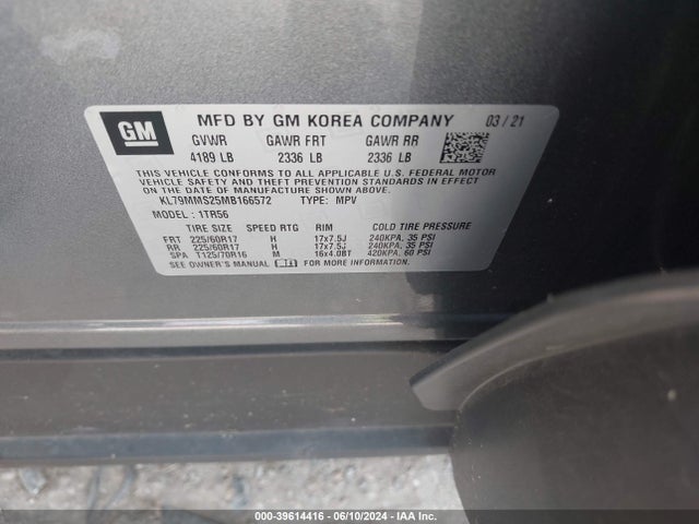 Chevrolet Trailblazer Fwd Ls 2021 KL79MMS25MB166572 Image 9