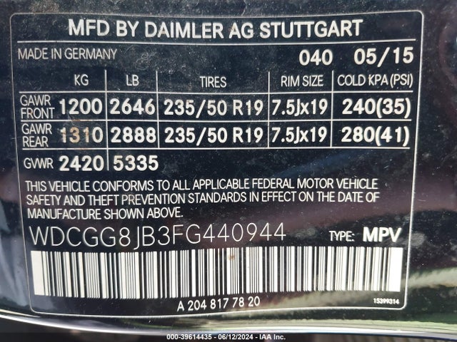 WDCGG8JB3FG440944 Mercedes-Benz Glk 350 4matic