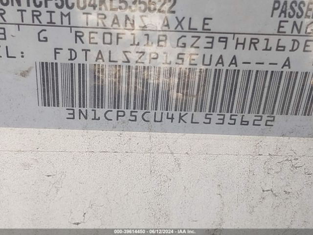 3N1CP5CU4KL535622 Nissan KICKS SV