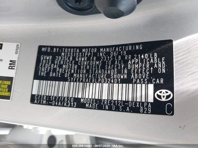 Toyota COROLLA LE 2020 5YFEPRAE8LP032401 Image 9