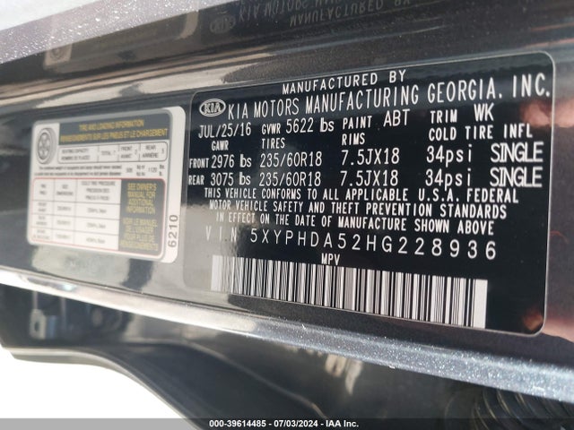 KIA Sorento 3.3l Ex 2017 5XYPHDA52HG228936 Image 9