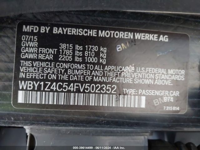 WBY1Z4C54FV502352 BMW I3 Base W/range Extender