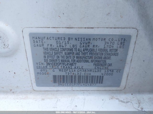 Nissan Versa Note S (sr)/s Plus/sl/sr/sv 2015 3N1CE2CP7FL414877 Image 9