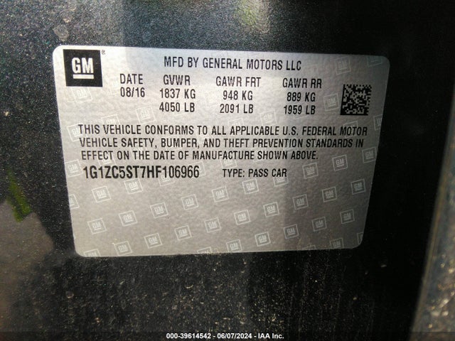 Chevrolet Malibu 1fl 2017 1G1ZC5ST7HF106966 Image 9