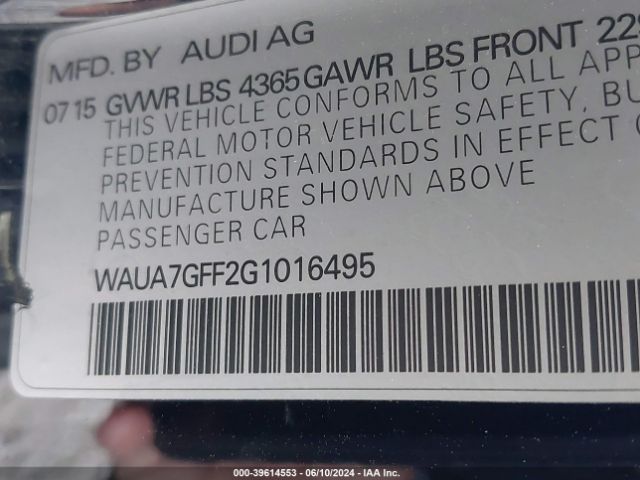 WAUA7GFF2G1016495 Audi A3 1.8t Premium