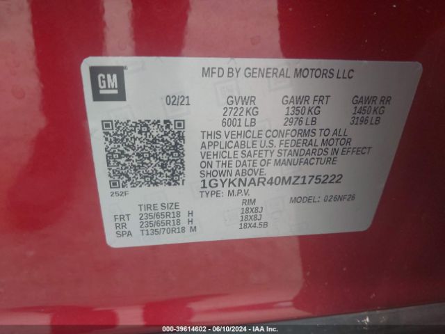 1GYKNAR40MZ175222 Cadillac Xt5 Fwd Luxury