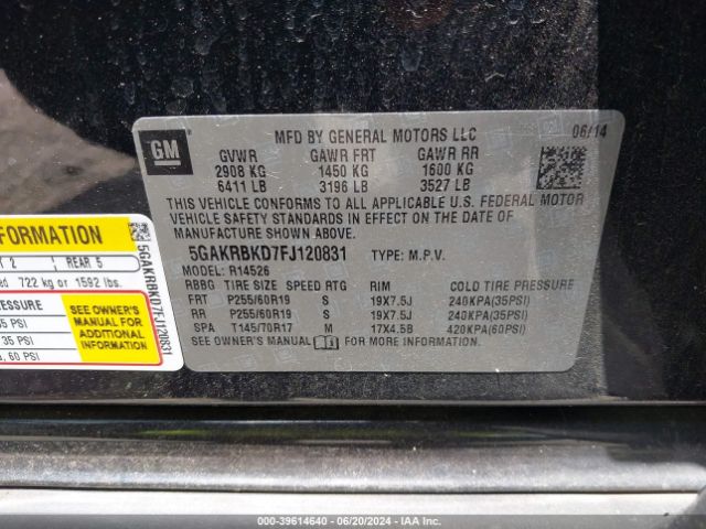 5GAKRBKD7FJ120831 Buick Enclave Leather