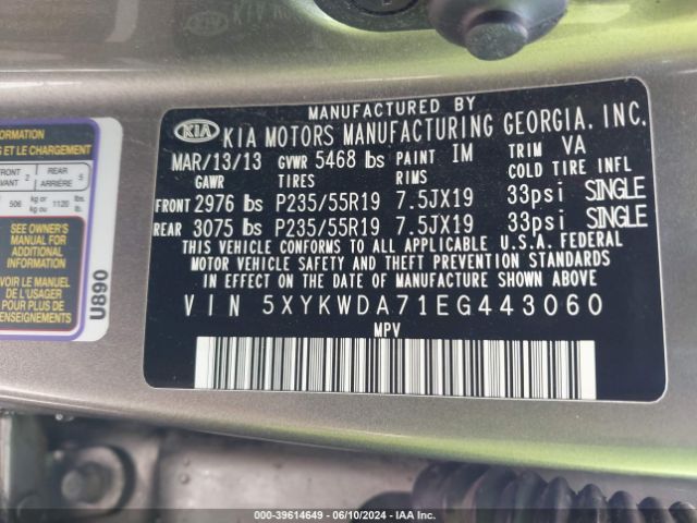 5XYKWDA71EG443060 KIA Sorento Limited V6