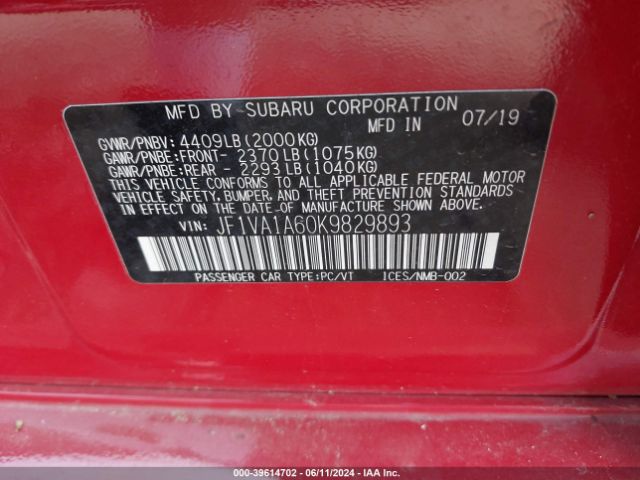 JF1VA1A60K9829893 Subaru WRX
