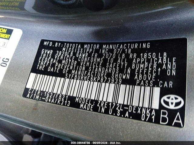 Toyota COROLLA LE 2019 5YFBURHE6KP873939 Image 9