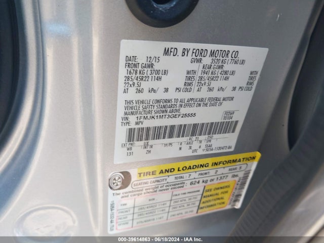 Ford Expedition El Platinum 2016 1FMJK1MT3GEF25555 Image 9