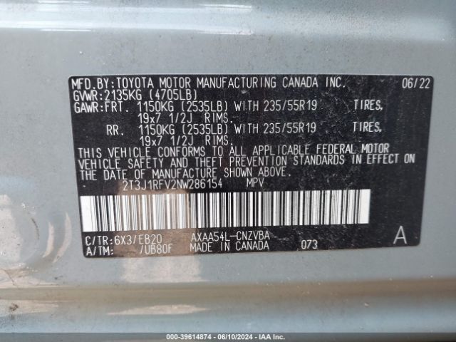 2T3J1RFV2NW286154 Toyota Rav4 Adventure
