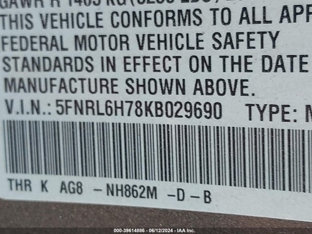 Honda Odyssey Ex-l 2019 5FNRL6H78KB029690 Image 9
