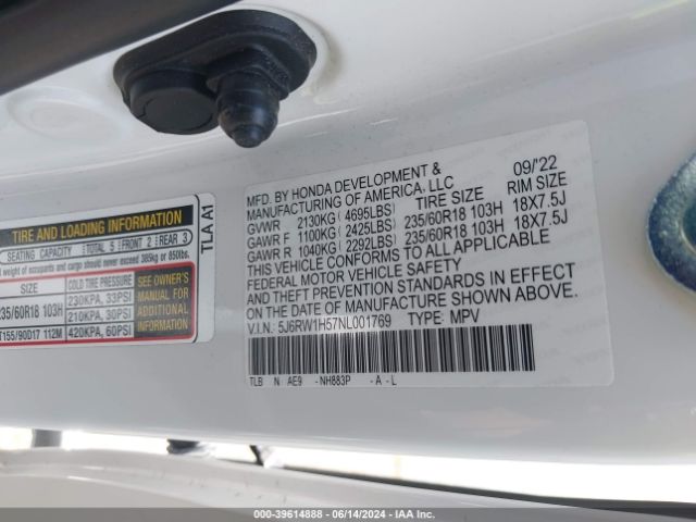 5J6RW1H57NL001769 Honda Cr-v 2wd Ex
