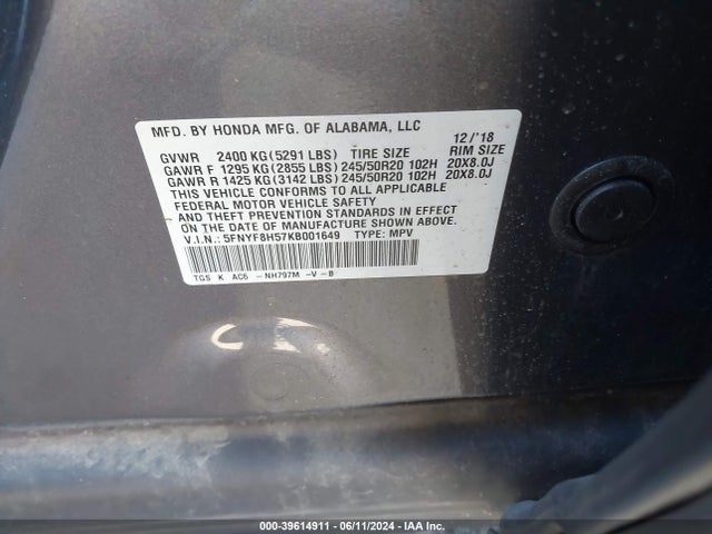 5FNYF8H57KB001649 Honda j35y6