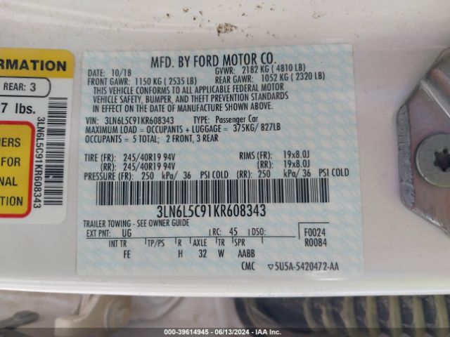 3LN6L5C91KR608343 Lincoln Mkz Reserve I