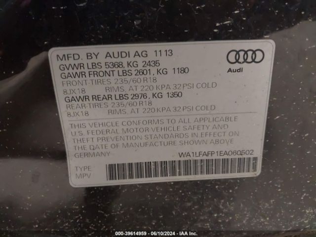 WA1LFAFP1EA060502 Audi Q5 2.0t Premium