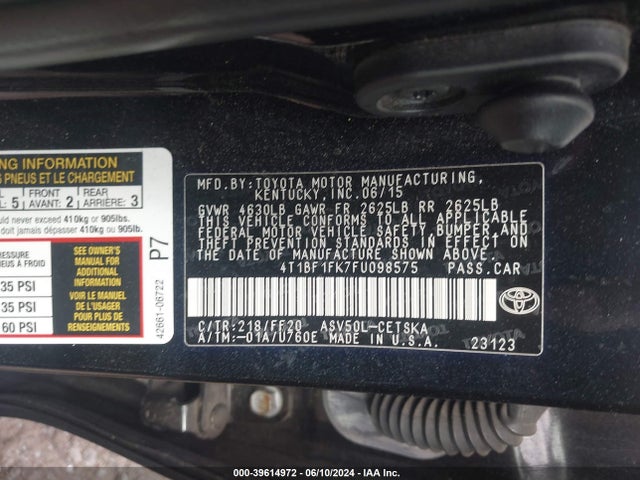 Toyota CAMRY SE 2015 4T1BF1FK7FU098575 Image 9