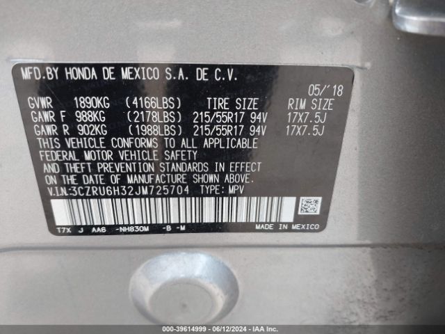 3CZRU6H32JM725704 Honda HR-V LX