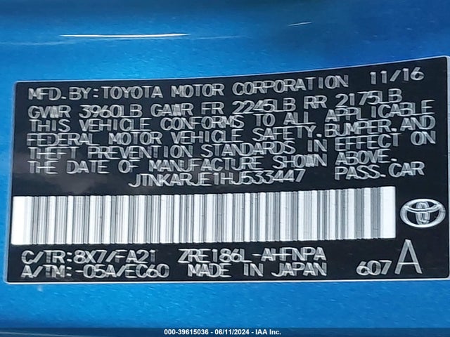 Toyota COROLLA IM 2017 JTNKARJE1HJ533447 Image 9