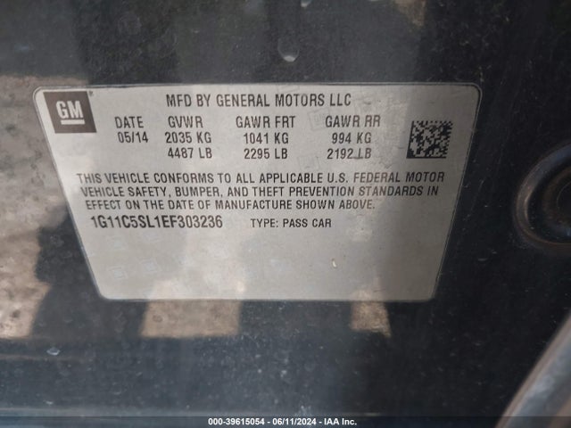 Chevrolet MALIBU 1LT 2014 1G11C5SL1EF303236 Image 9