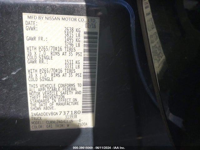 Nissan Frontier Pro-4x/s/sl/sv 2016 1N6AD0EV8GN737180 Image 9
