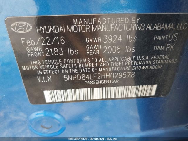 5NPD84LF2HH029578 Hyundai ELANTRA SE