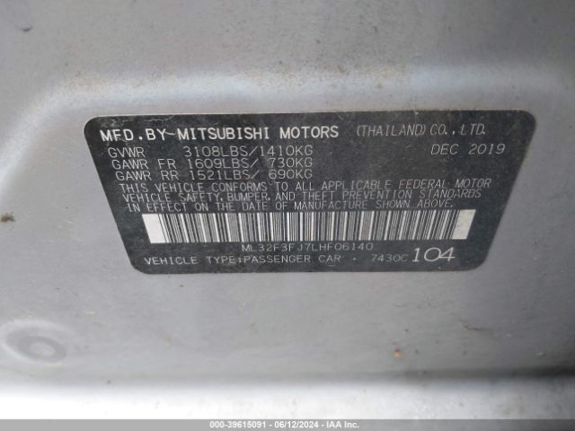 ML32F3FJ7LHF06140 Mitsubishi Mirage G4 Es