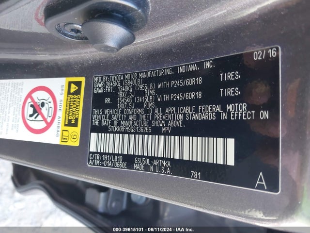 Toyota Highlander Xle V6 2016 5TDKKRFH9GS136266 Image 9