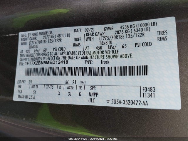 Ford F-250 Lariat 2021 1FT7X2BN5MED12418 Image 9