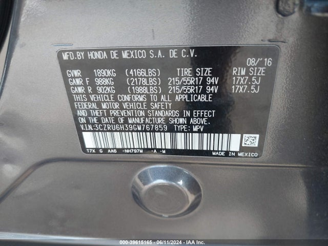 Honda HR-V LX 2016 3CZRU6H39GM767859 Image 9
