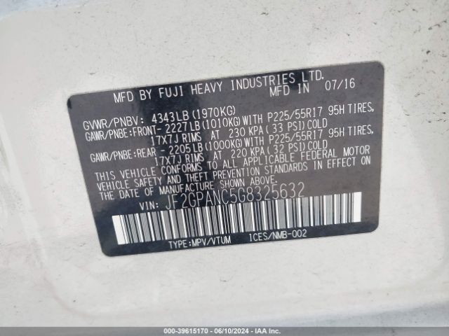 JF2GPANC5G8325632 Subaru Crosstrek 2.0i Limited