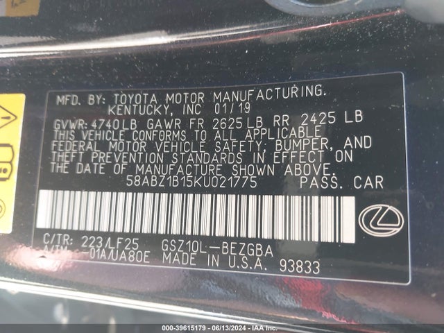 58ABZ1B15KU021775 Lexus Es 350 F Sport