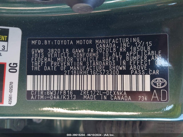 Toyota Corolla Le Plus 2016 2T1BURHE1GC573300 Image 9