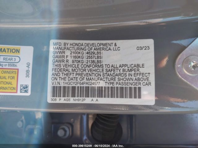 1HGCY2F64PA024577 Honda Accord Hybrid Ex-l