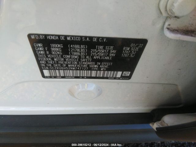 3CZRU6H52NM747127 Honda Hr-v Awd Ex