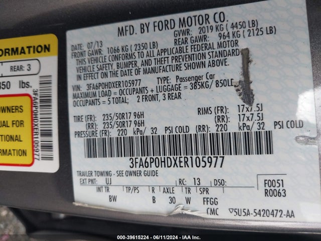 Ford FUSION SE 2014 3FA6P0HDXER105977 Image 9