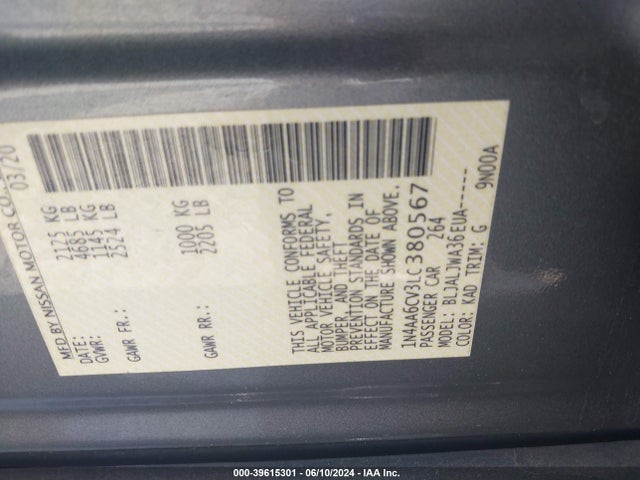 Nissan Maxima Sv Xtronic Cvt 2020 1N4AA6CV3LC380567 Image 9