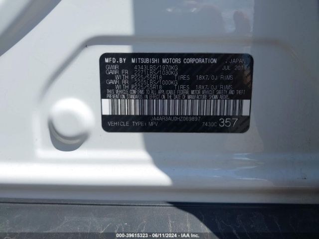 JA4AR3AU0HZ069897 Mitsubishi Outlander Sport 2.0 Le